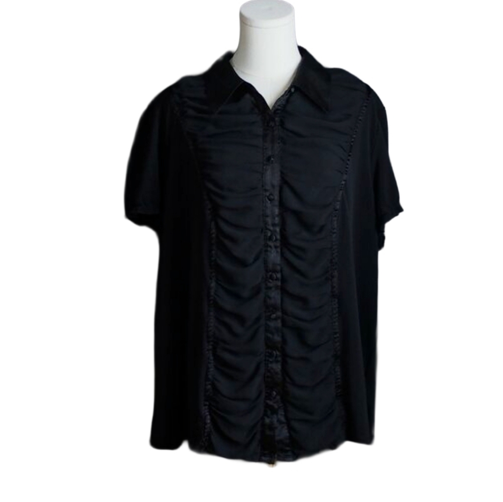 Contempo, by Penningtons | Beautiful Festive Short Sleeve Blouse w Satin Trim